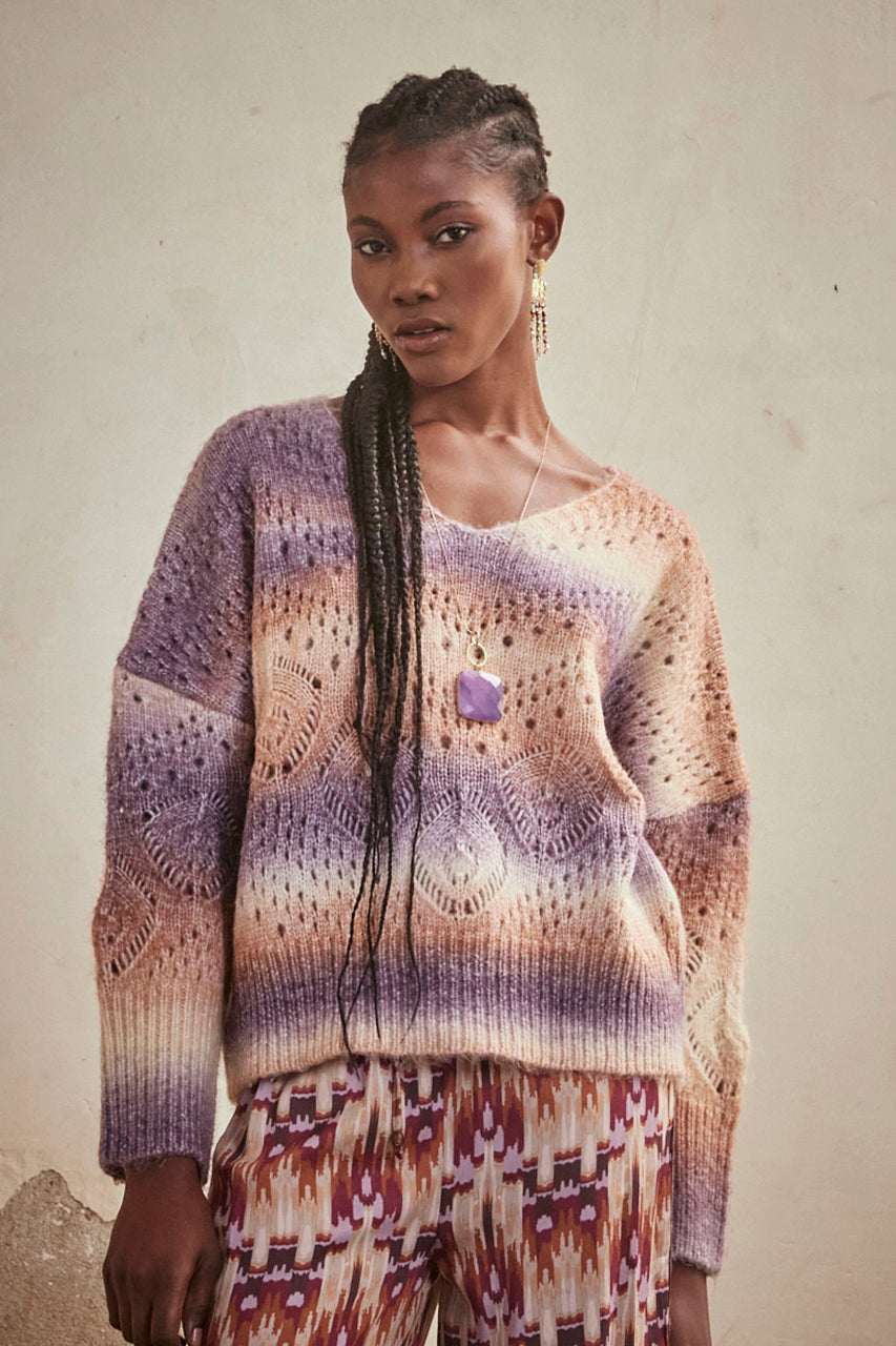 JERSEY OVERSIZE MANGA LARGA CON CALADOS Y DEGRADADO - MAUVE
