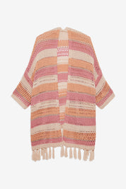 KIMONO PUNTO LARGO RAYAS FLECOS - PEACH