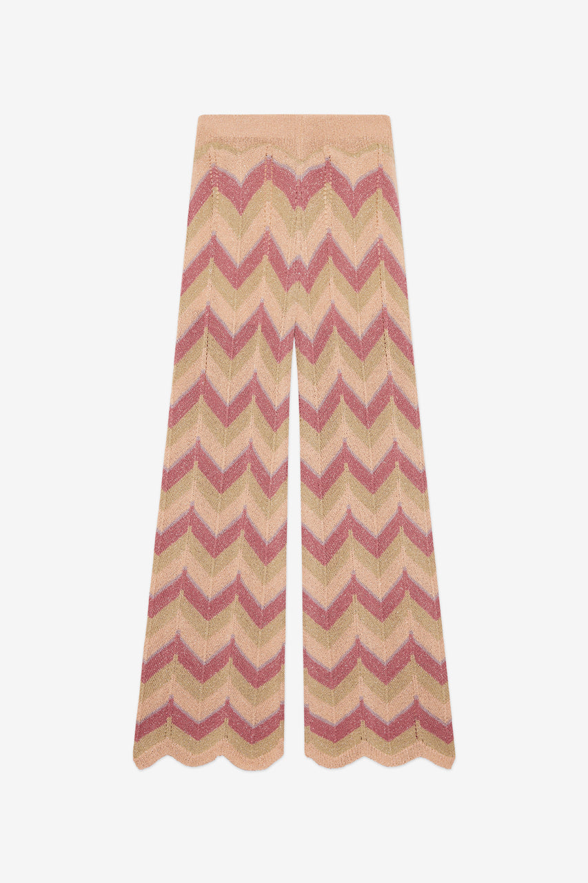 PANTALÓN PUNTO JACQUARD TRICOLOR ZIGZAG - ROSA