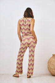 PANTALÓN PUNTO JACQUARD TRICOLOR ZIGZAG - ROSA