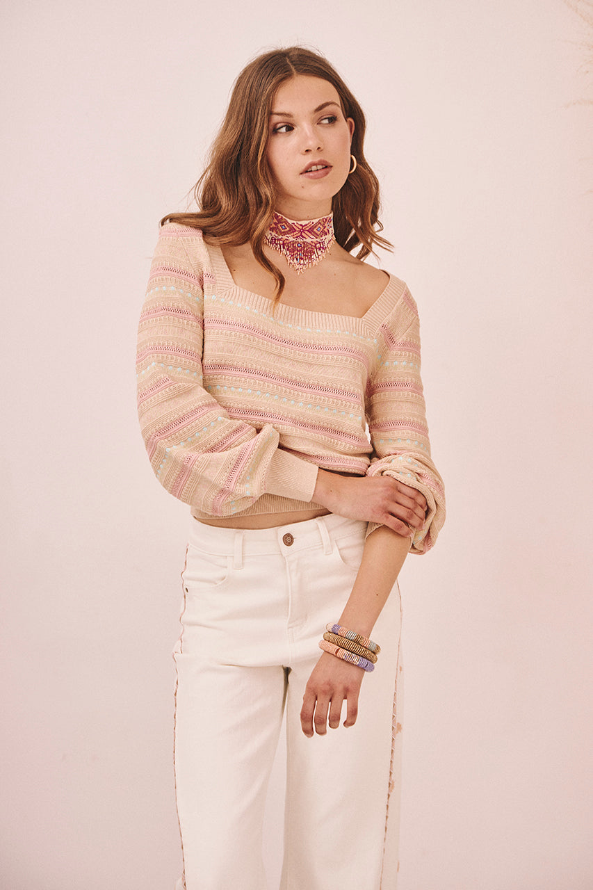 JERSEY RAYAS TRICOLOR - BEIGE