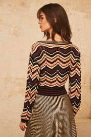 JERSEY CROPPED MANGA LARGA JACQUARD ZIC ZAG TRICOLOR - BLACK