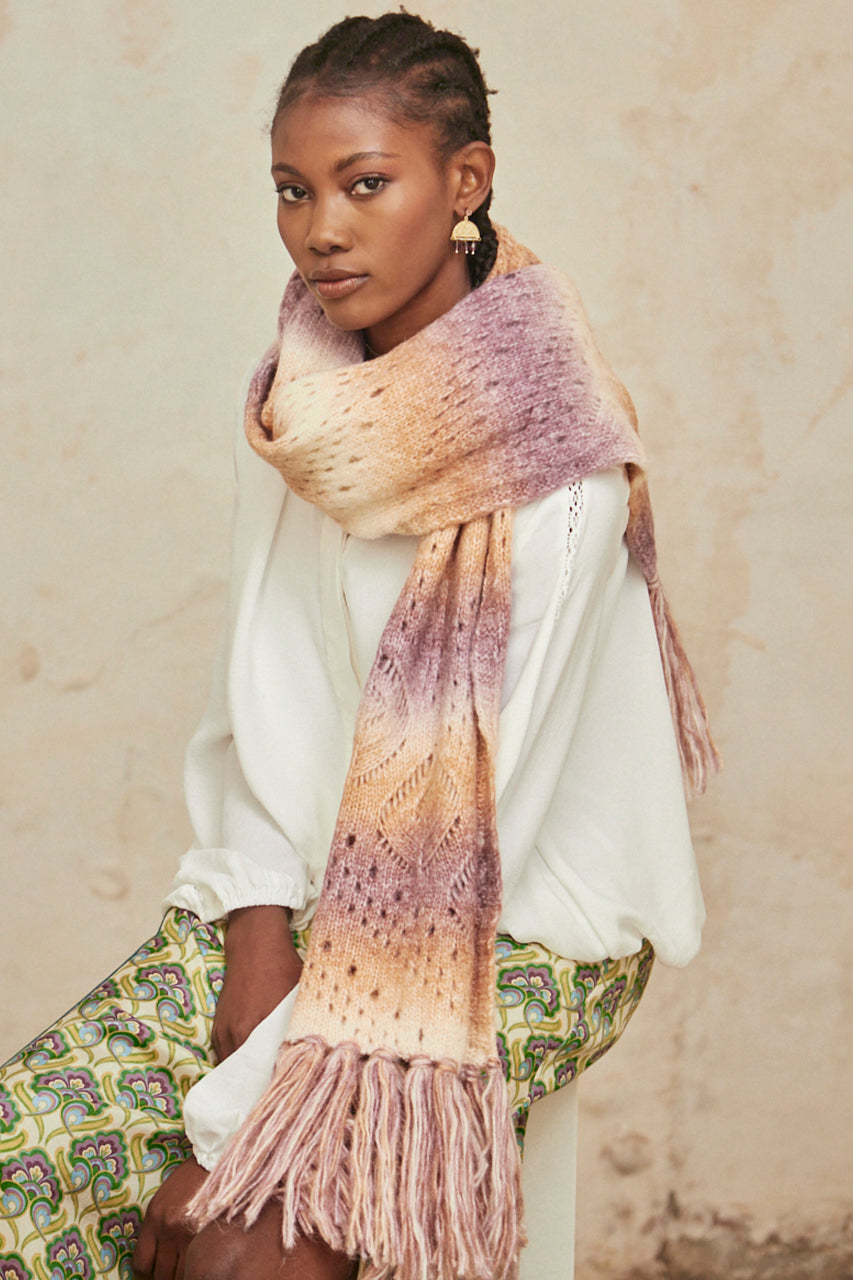 Openwork and gradient scarf - Mauve