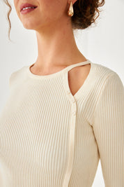 JERSEY CUT OUT BOTONES - IVORY