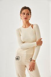 JERSEY CUT OUT BOTONES - IVORY