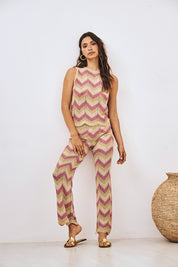 TOP PUNTO JACQUARD TRICOLOR ZIG ZAG - VERDE