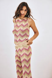TOP PUNTO JACQUARD TRICOLOR ZIG ZAG - VERDE