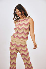 TOP PUNTO JACQUARD TRICOLOR ZIG ZAG - VERDE