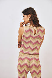 TOP PUNTO JACQUARD TRICOLOR ZIG ZAG - VERDE
