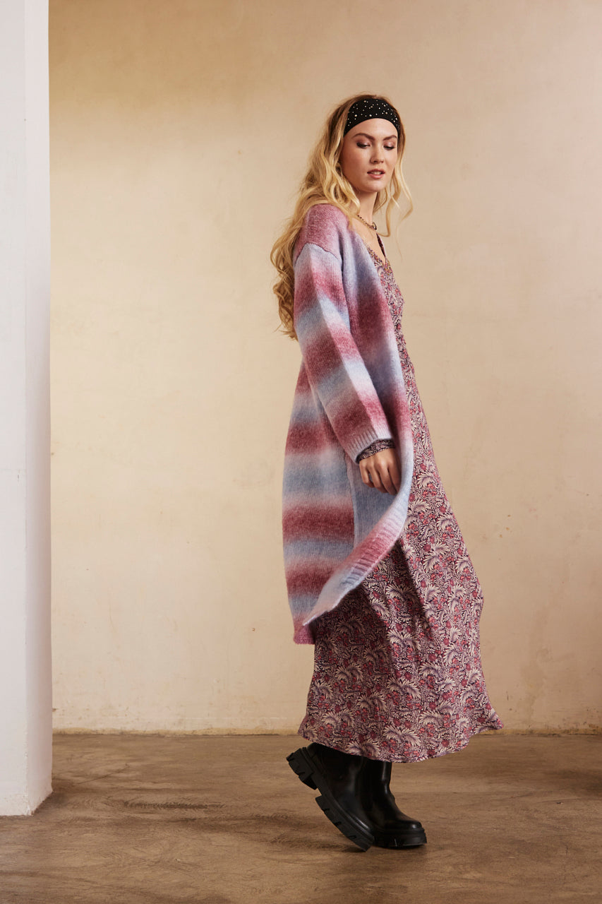 OVERSIZE LONG SLEEVE CARDIGAN WITH GRADIENT - MAGENTA