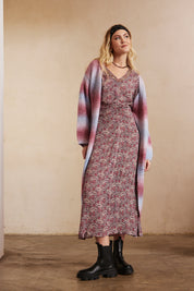 OVERSIZE LONG SLEEVE CARDIGAN WITH GRADIENT - MAGENTA