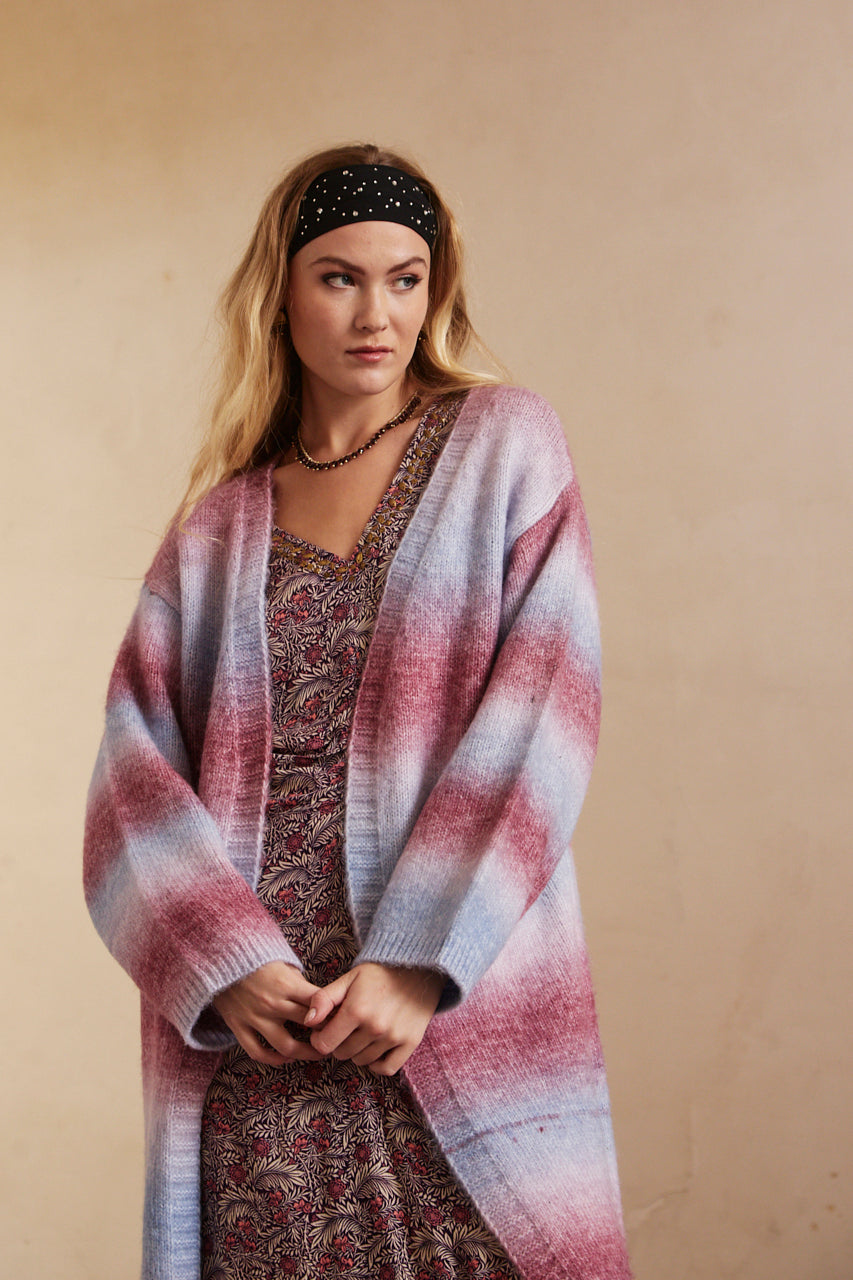 OVERSIZE LONG SLEEVE CARDIGAN WITH GRADIENT - MAGENTA