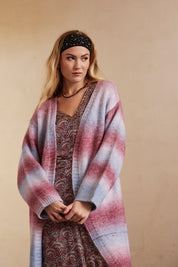 OVERSIZE LONG SLEEVE CARDIGAN WITH GRADIENT - MAGENTA