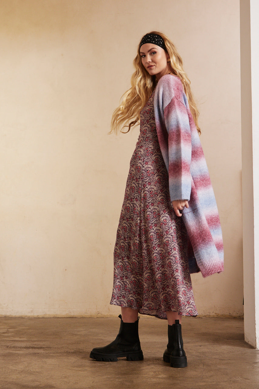 OVERSIZE LONG SLEEVE CARDIGAN WITH GRADIENT - MAGENTA