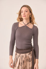 JERSEY ESCOTE HALTER CUT OUTS - GREY