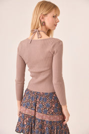 JERSEY ESCOTE HALTER CUT OUTS - CAMEL