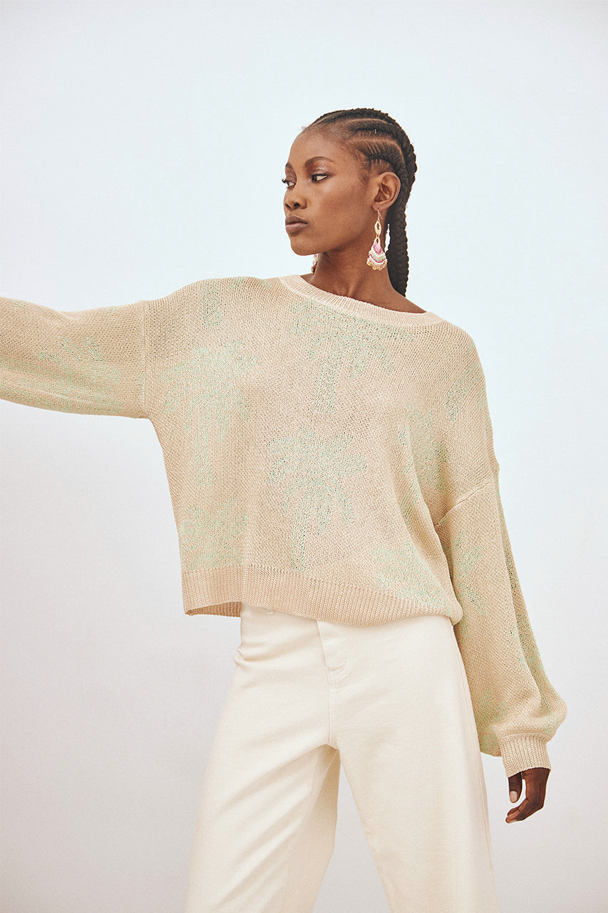 JERSEY MANGA LARGA JACQUARD PALMERAS- VERDE