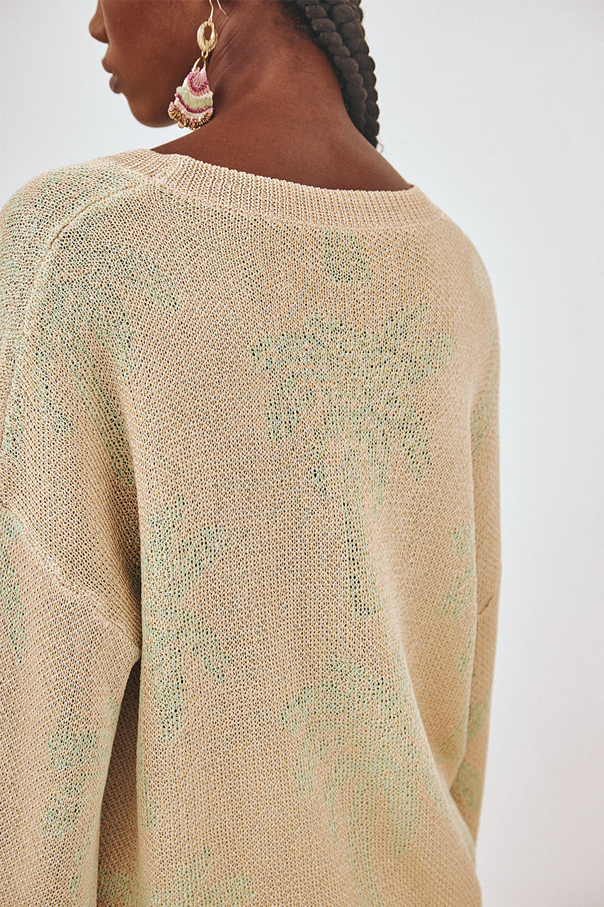 JERSEY MANGA LARGA JACQUARD PALMERAS- VERDE