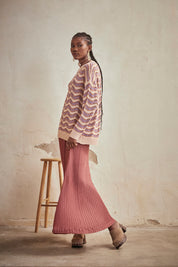 LONG SLEEVE JACQUARD ZIC ZAG SWEATER - MAUVE