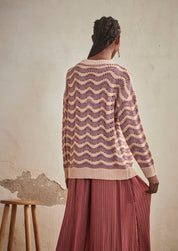LONG SLEEVE JACQUARD ZIC ZAG SWEATER - MAUVE