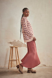 LONG SLEEVE JACQUARD ZIC ZAG SWEATER - MAUVE
