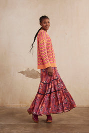 JACQUARD ZIG ZAG LONG SLEEVE SWEATER - FUCHSIA