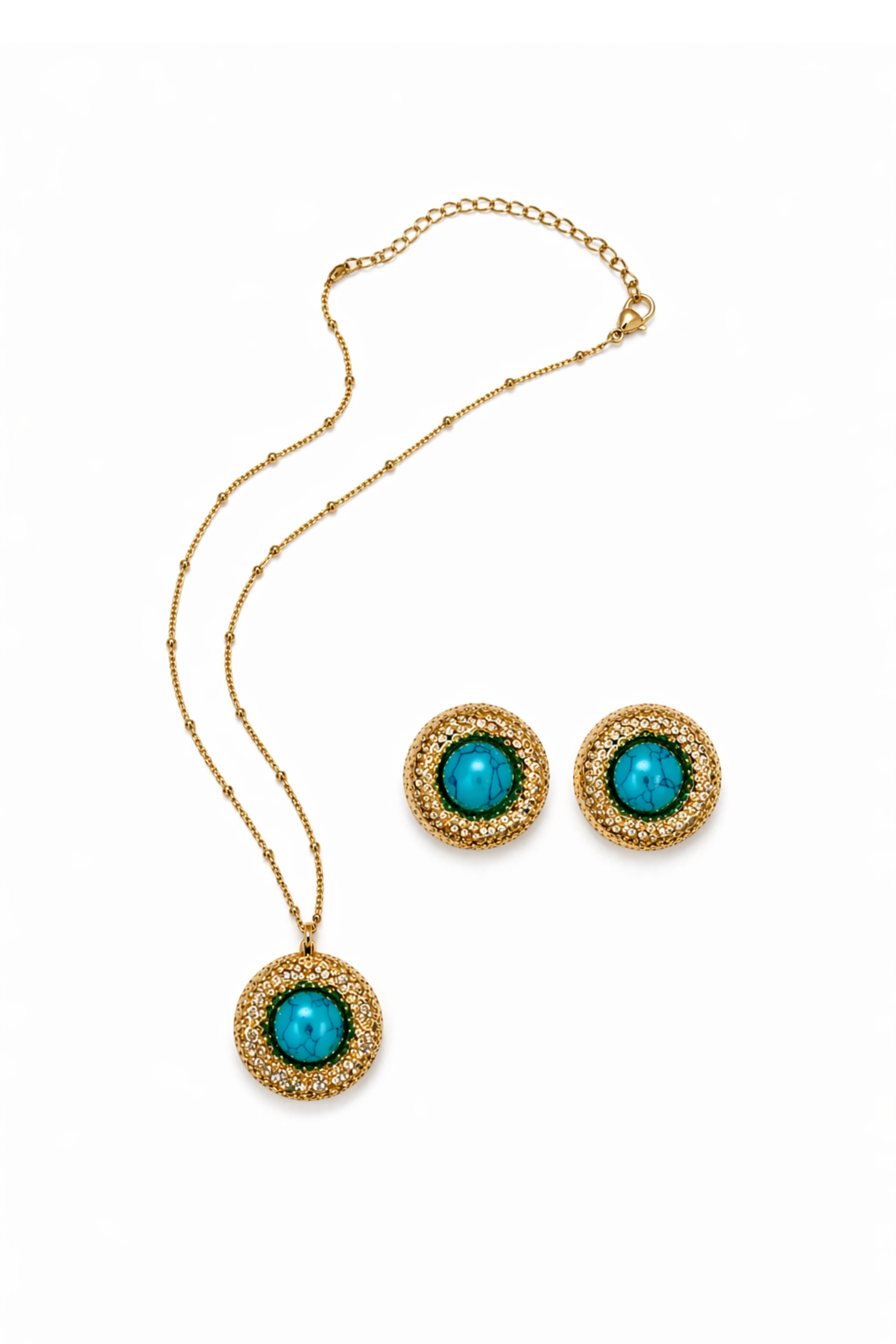 SET DE COLGANTE Y PENDIENTES TURQUESA FANTASÍA - AZUL