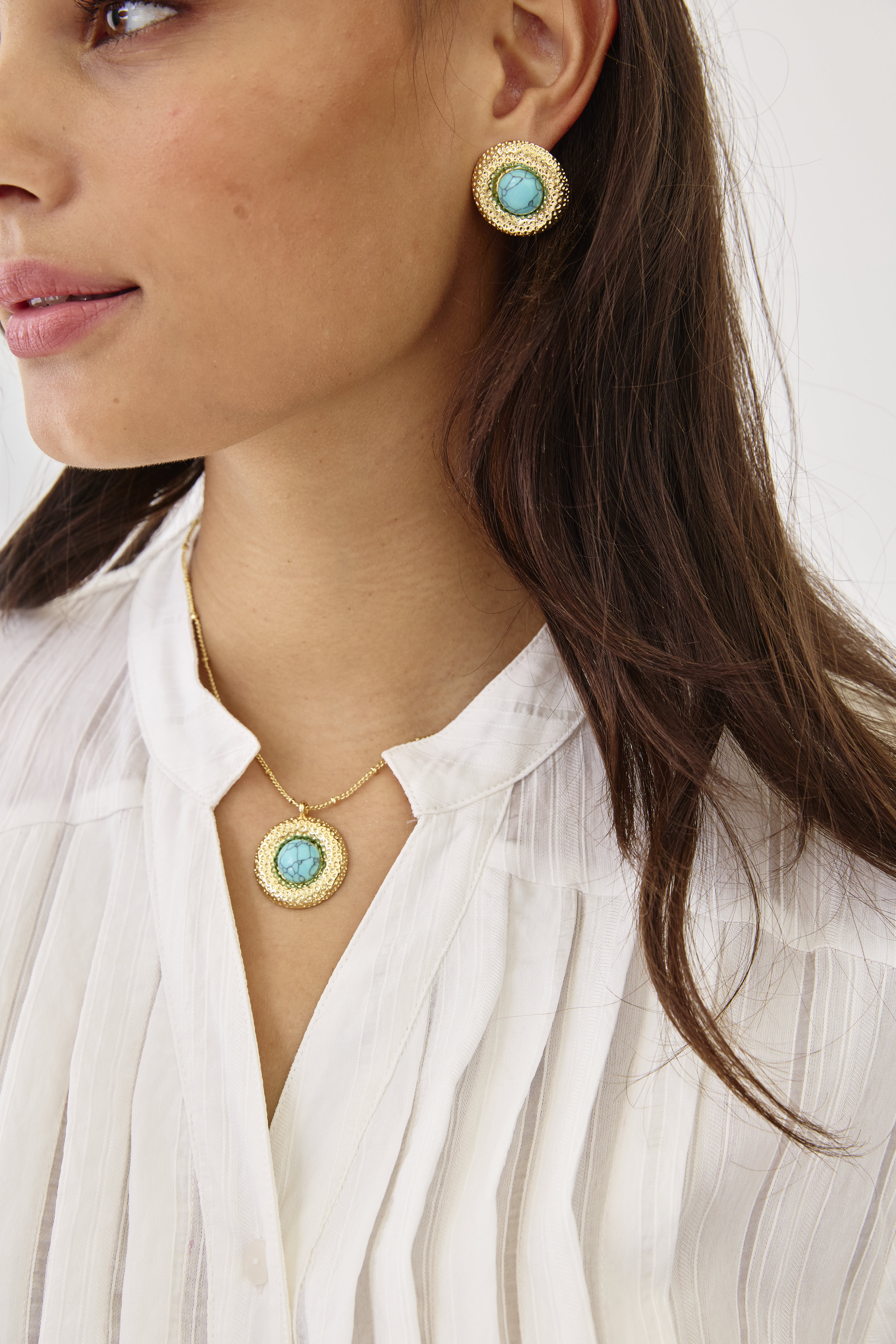 SET DE COLGANTE Y PENDIENTES TURQUESA FANTASÍA - AZUL