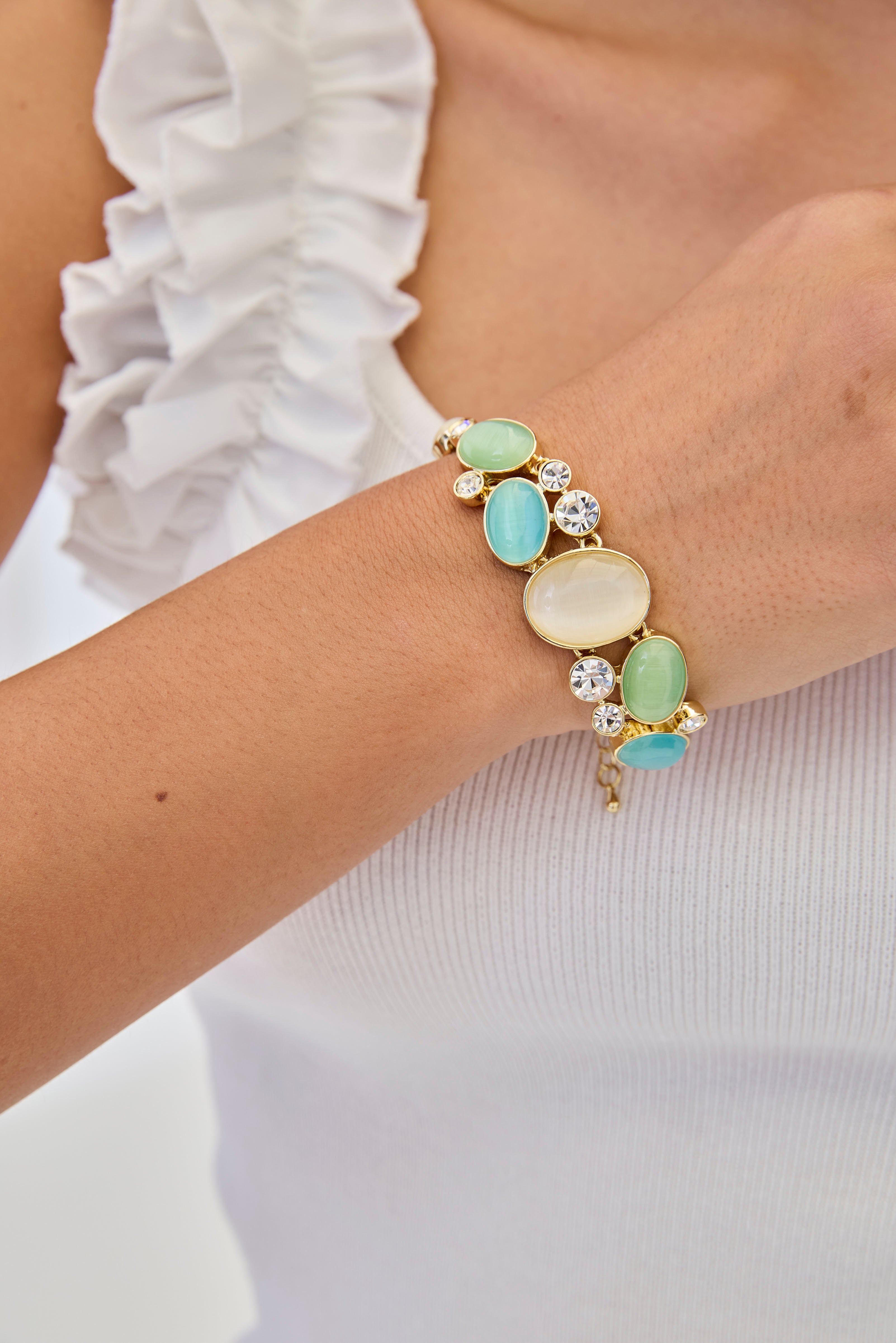 OVAL RHINESTONE BRACELET - BLUE - AQUA