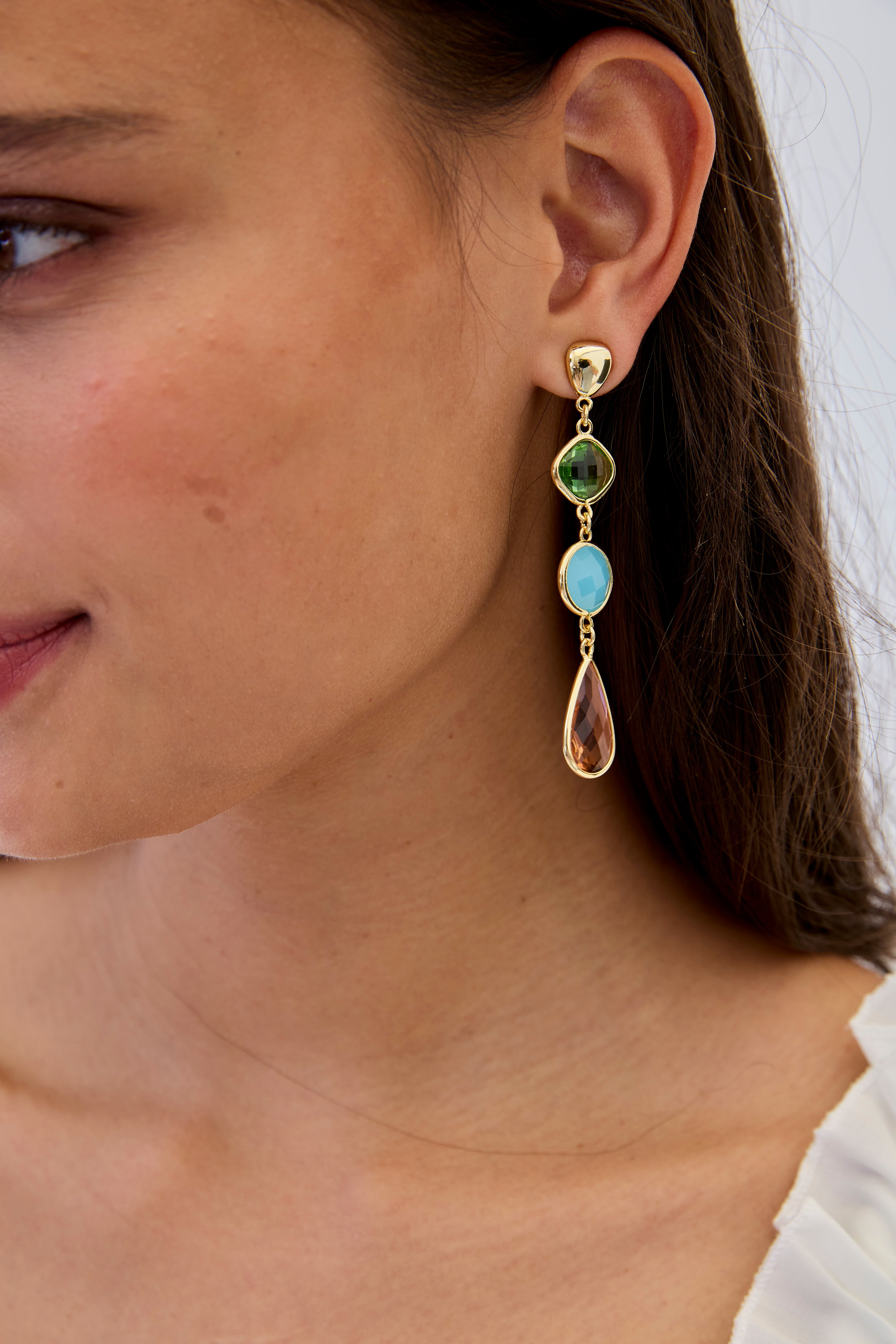 LONG EARRINGS WITH OVAL RHINESTONES - BLUE