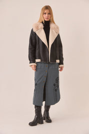 CHAQUETA AVIADOR CUELLO PELO - BLACK
