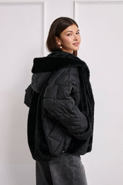 CHAQUETA COMBINADA PELO - NEGRO
