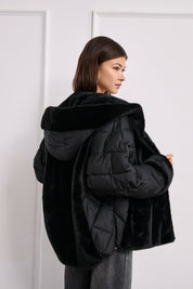 CHAQUETA COMBINADA PELO - NEGRO