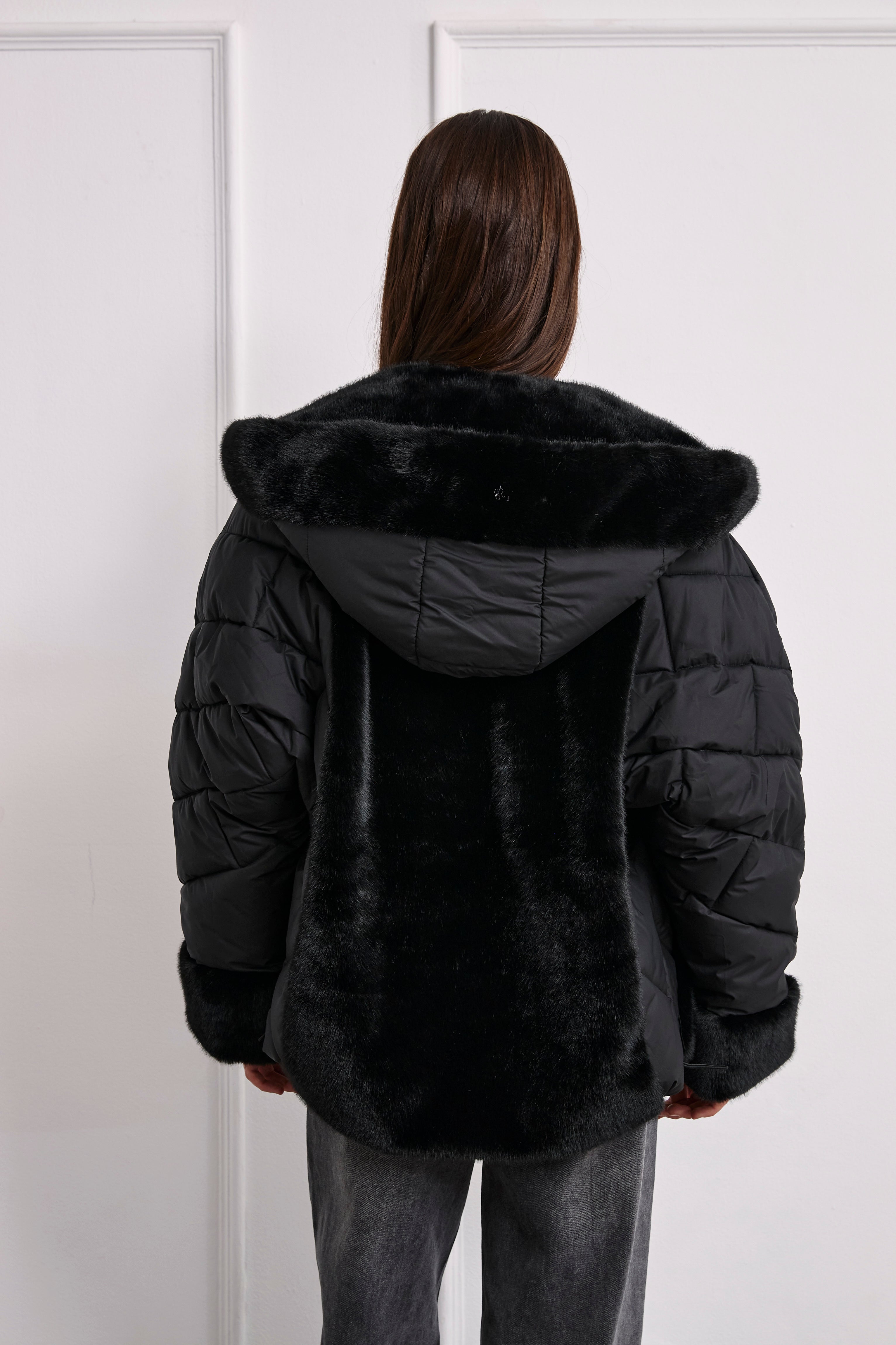 CHAQUETA COMBINADA PELO - NEGRO