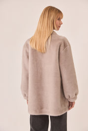 FUR COAT WITH BROOCH - GREY