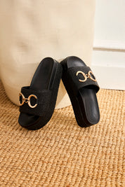 SANDALIAS PLATAFORMA RAFIA ESLABONES - NEGRO