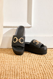 SANDALIAS PLATAFORMA RAFIA ESLABONES - NEGRO