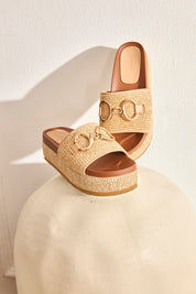 SANDALIAS PLATAFORMA RAFIA ESLABONES - CAMEL