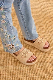 SANDALIAS PLATAFORMA RAFIA ESLABONES - CAMEL