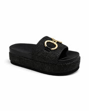 SANDALIAS PLATAFORMA RAFIA ESLABONES - NEGRO