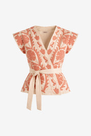 CHALECO CRUZADO CON BORDADO - CORAL