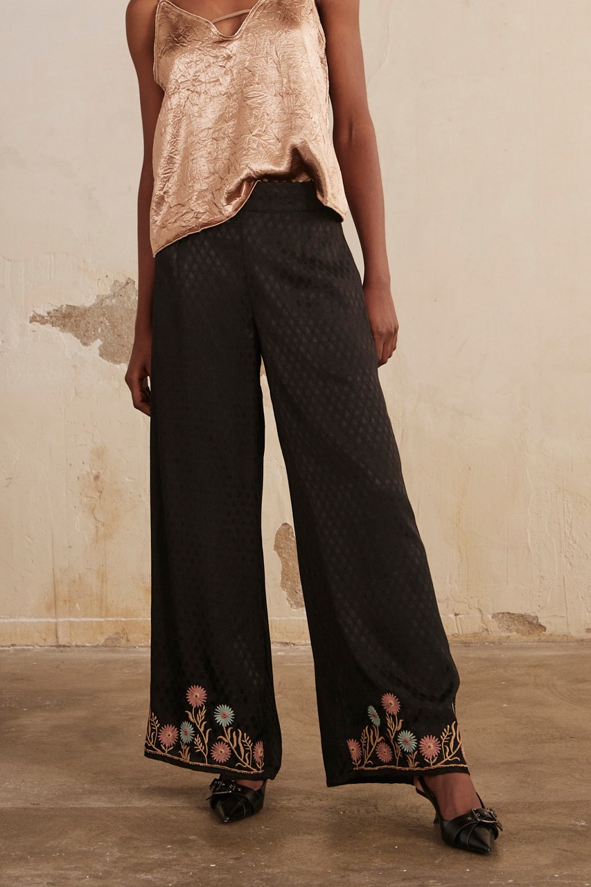 JACQUARD STRAIGHT LEG PANTS WITH EMBROIDERY 2