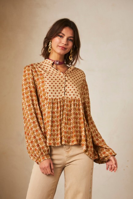 COMBINATION PRINT BLOUSE