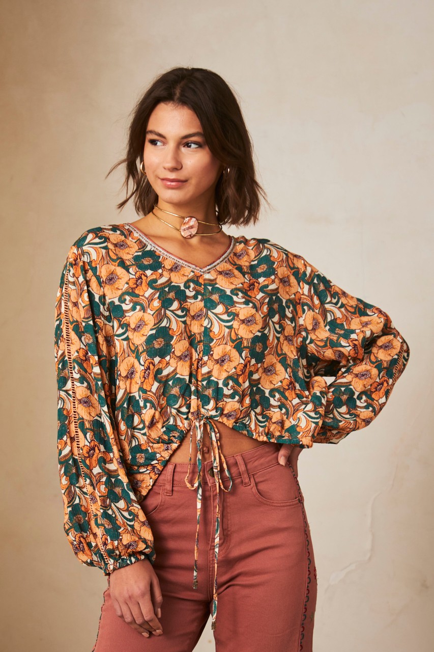 ADJUSTABLE FLORAL BLOUSE