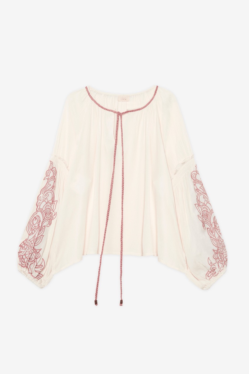 BLUSA OVERSIZE MANGA LARGA CON BORDADOS