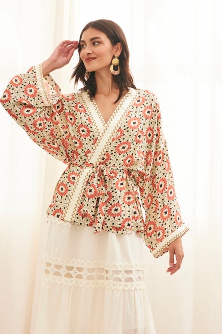 SHORT PRINTED KIMONO