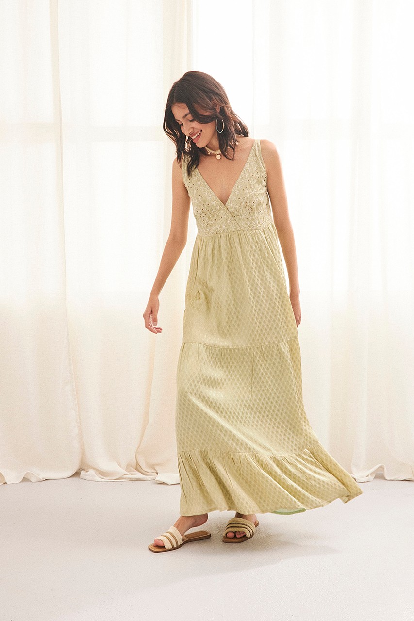 LONG EMBROIDERED SPAGHETTI STRAP DRESS 2