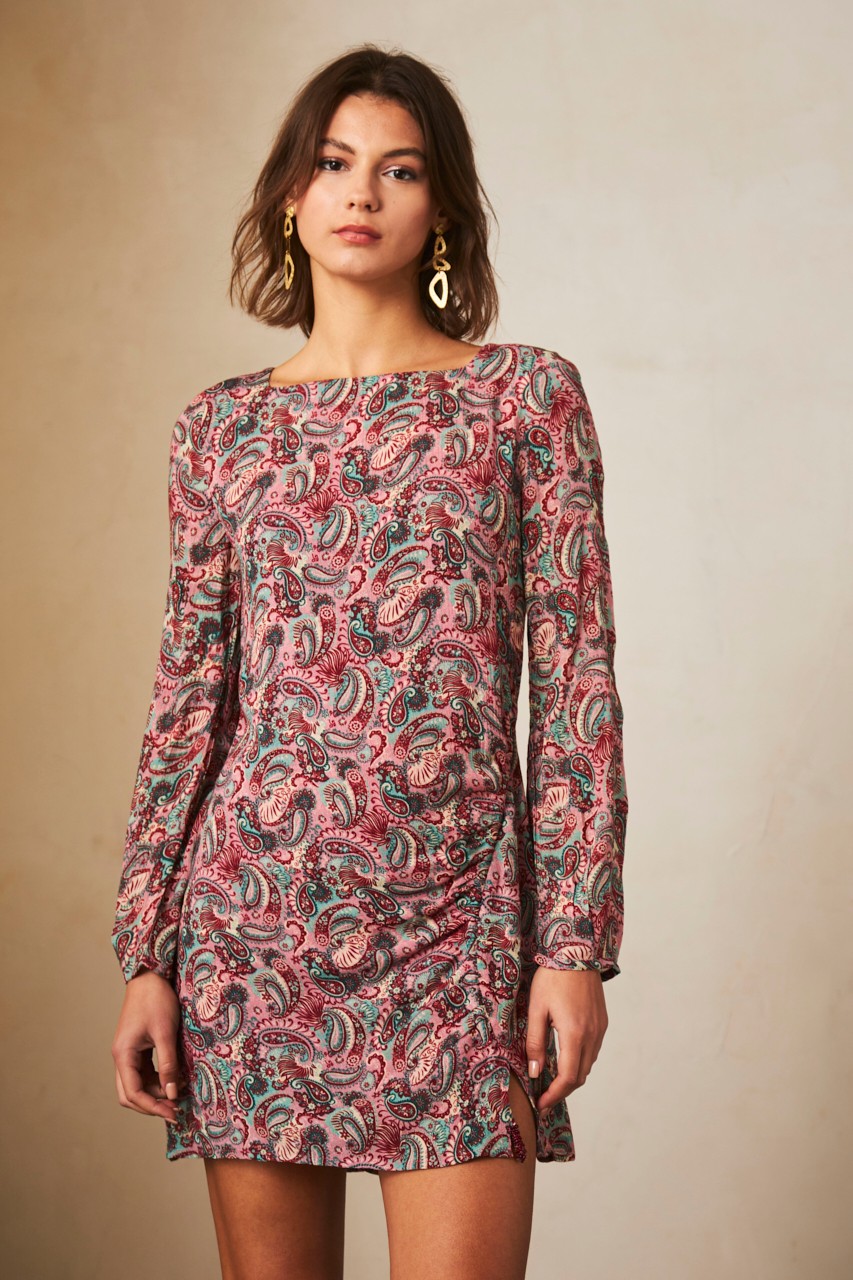 SHORT PAISLEY PRINT DRESS