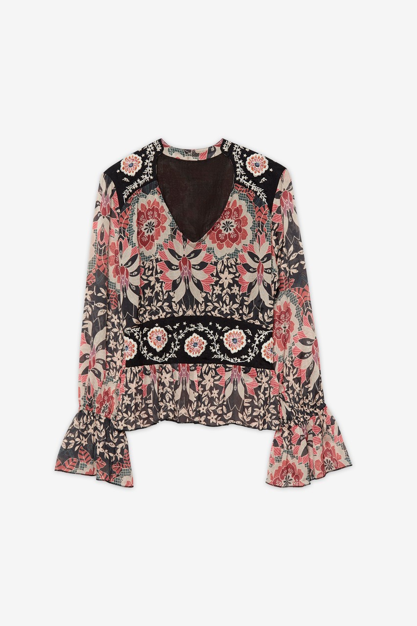 BLUSA MANGA LARGA ESTAMPADA CON BORDADO 5