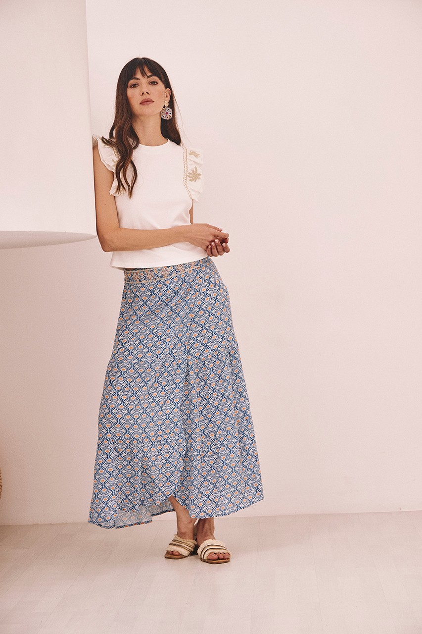 PRINTED MIDI PAREO SKIRT